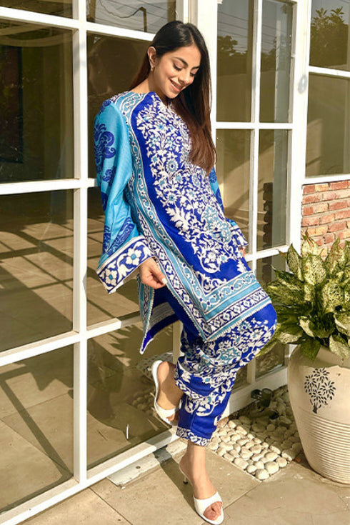 Myra Blue Pashmina Pakistani Kurta Set